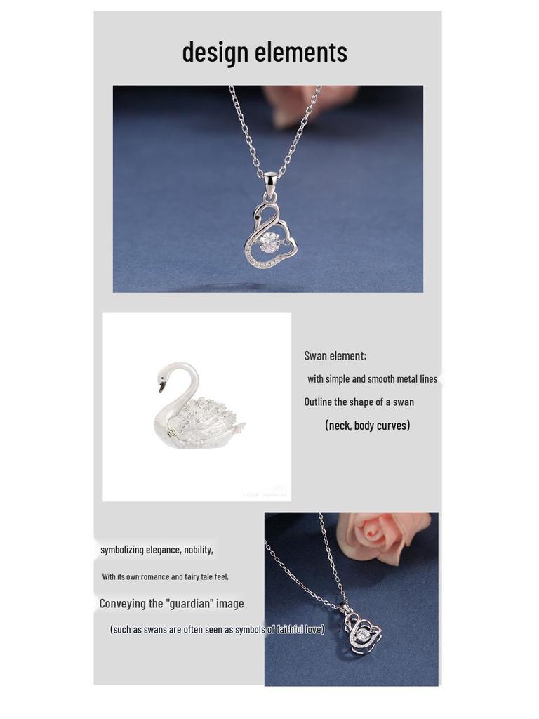 Sterling Silver Swan Pendant Necklace with Beating Heart - Japanese & Korean Style for Women