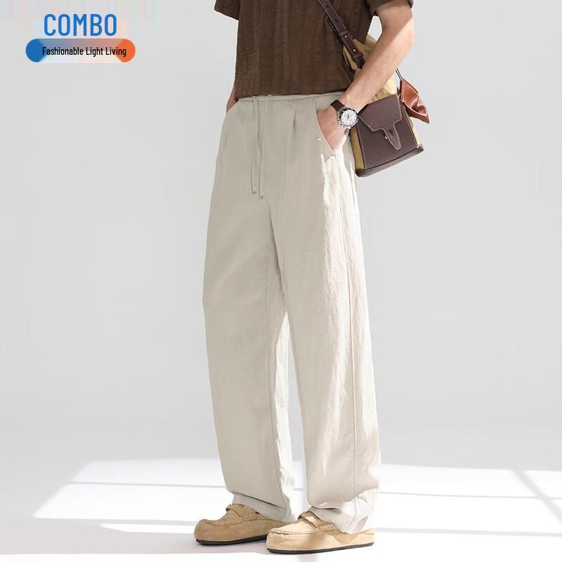Men s Linen Blend Drawstring Casual Pants L