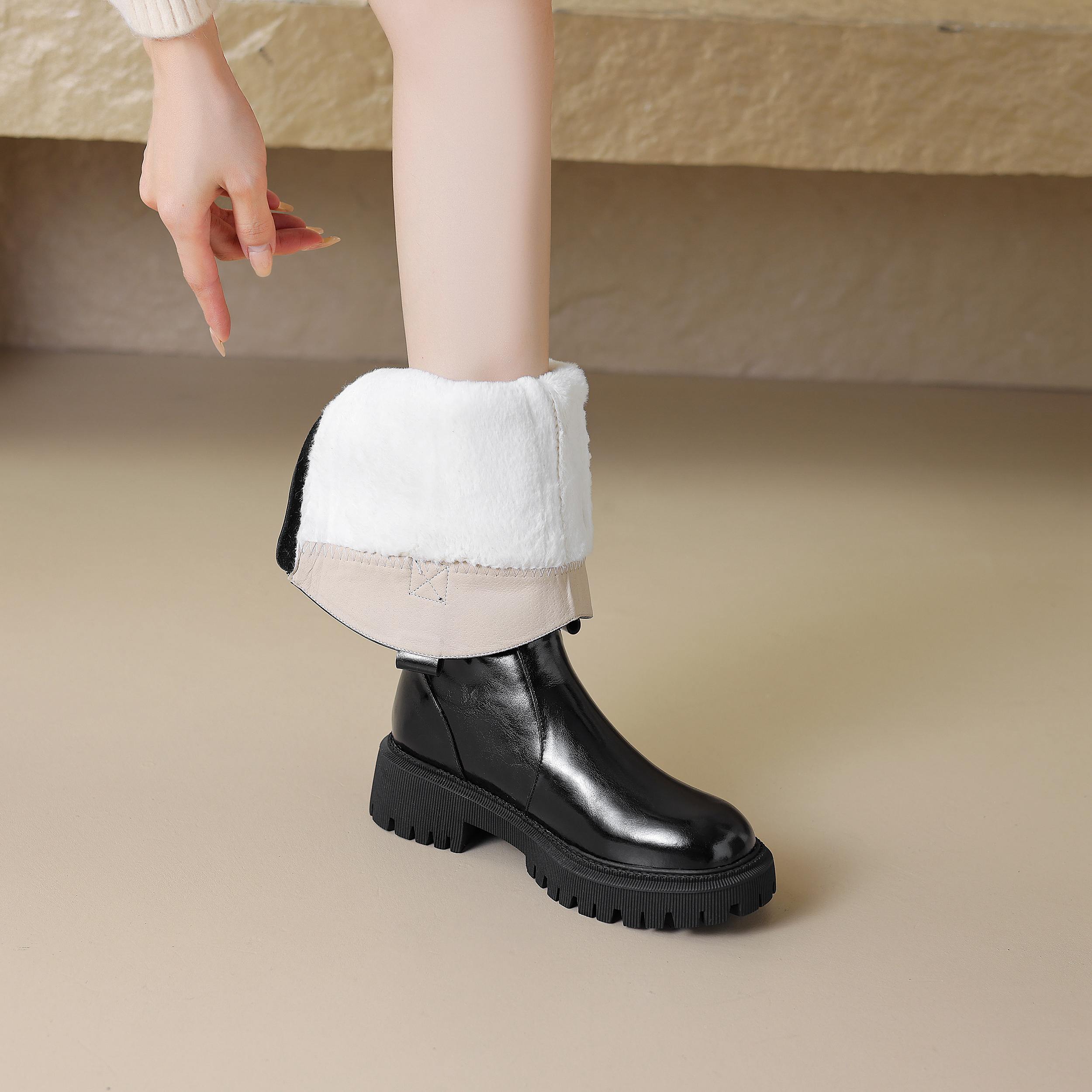 

Krazing Pot Cow Split Skin Winter Shoes Equestrian Boots Thick Heels Size 43 Platform Thigh High Boots Keep Warm Round Toe Slip on Knee Boots 34 чёрный