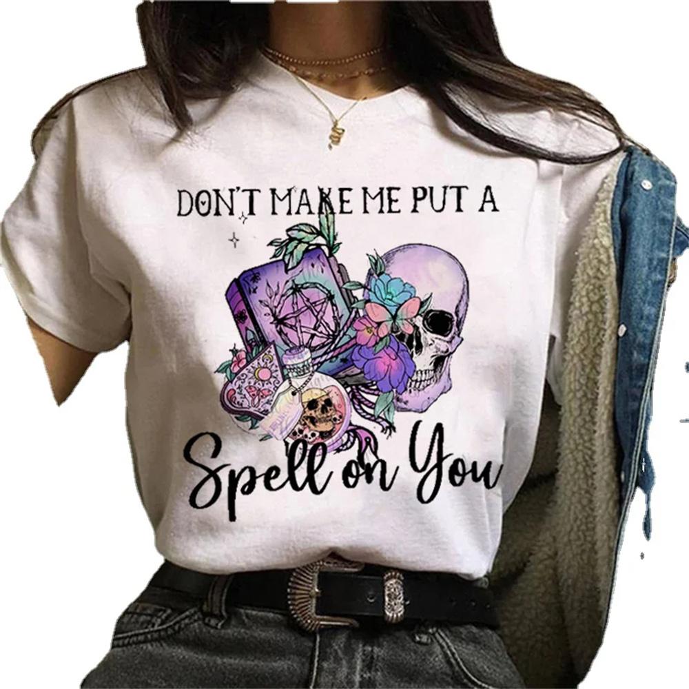 

Witch Magic Halloween Skull Aesthetic t shirt Women summer crew neck comfortable top girl anime streetwear designer clothing S