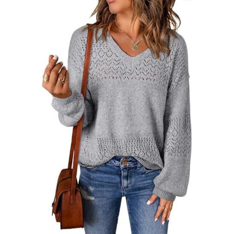 

Осень и Зима Новинка Женский Универсальный Повседневный Пуловер Свитерок из Чистого Хлопка Легкий Вязаный с V-образным Вырезом и Длинными Рукавами S серый