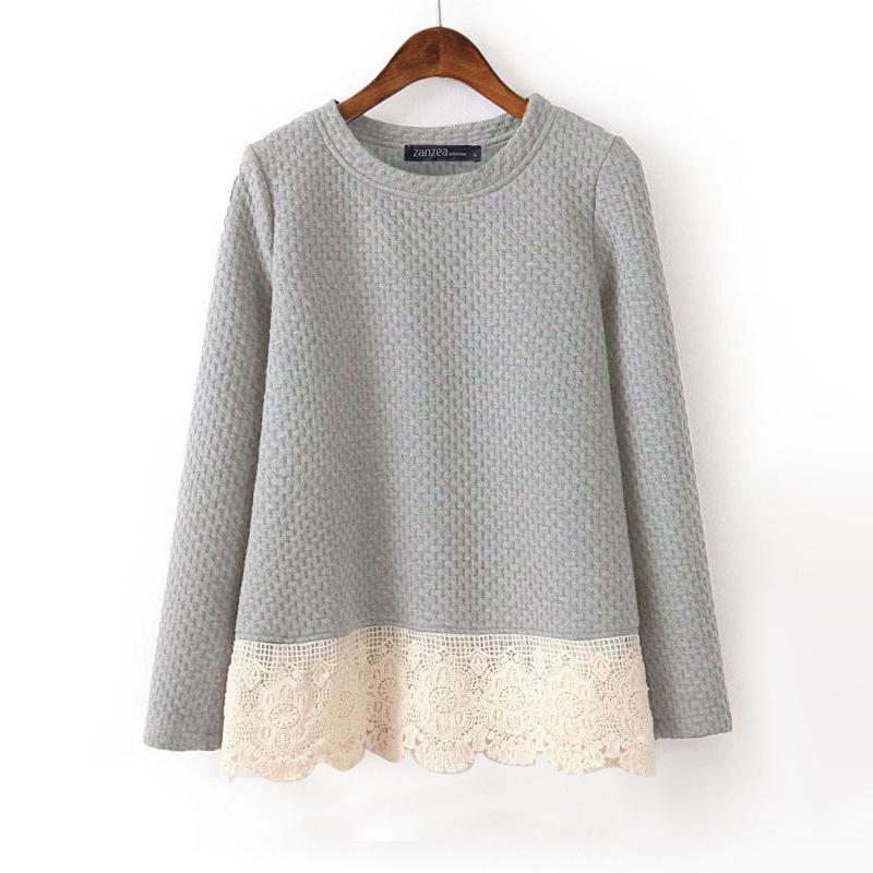 

ZANZEA Женские повседневные свитшоты с круглым вырезом и длинными рукавами, с кружевной отделкой 4XL серый