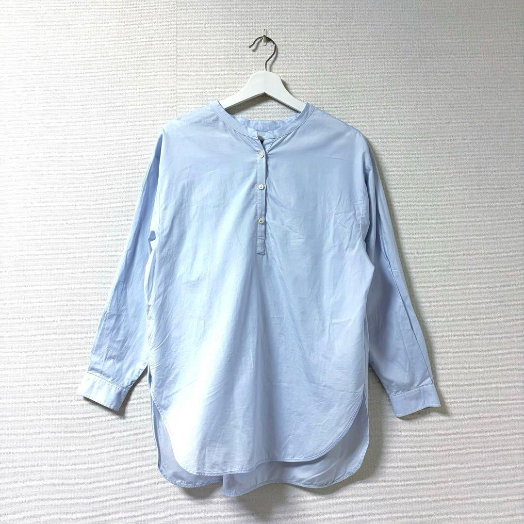 SLOBE INA Band collar gathered tunic shirt blue INA