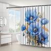 1 Piece Blue Watercolor Floral Shower Curtain, Polyester Fabric, Machine Washable, Suitable for Bathroom Decoration