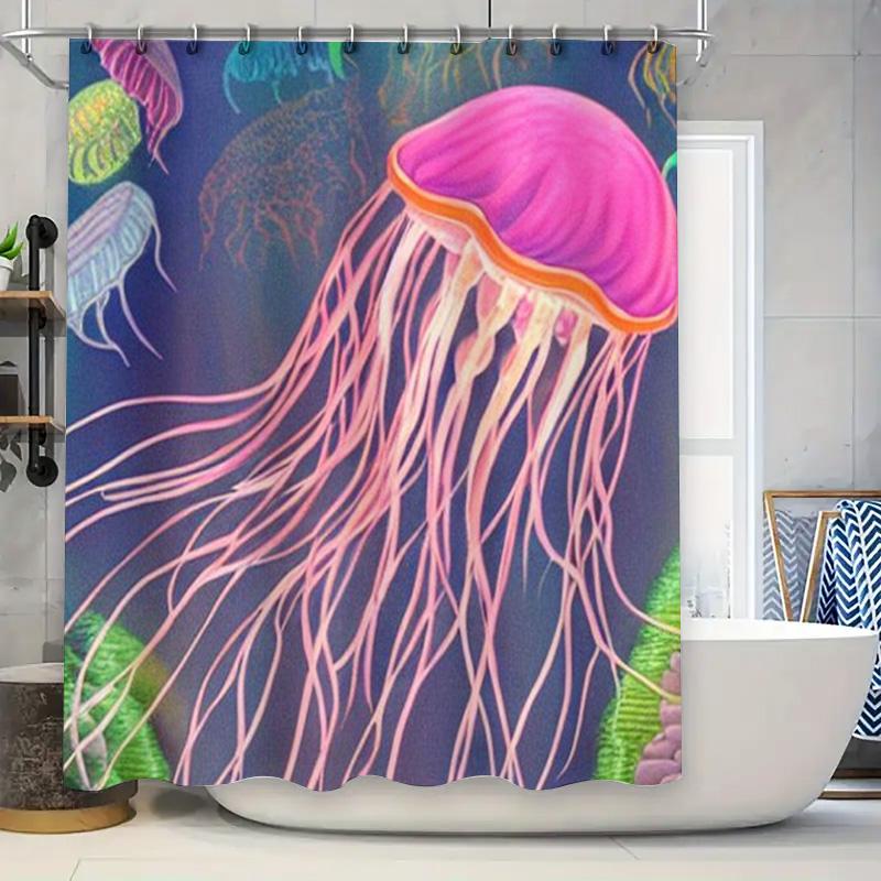 

Jellyfish Shower Curtain, Blue Background with Purple Tentacles, Printed Plastic Fabric for Bathroom Decor Size 180x245cm 90x180cm