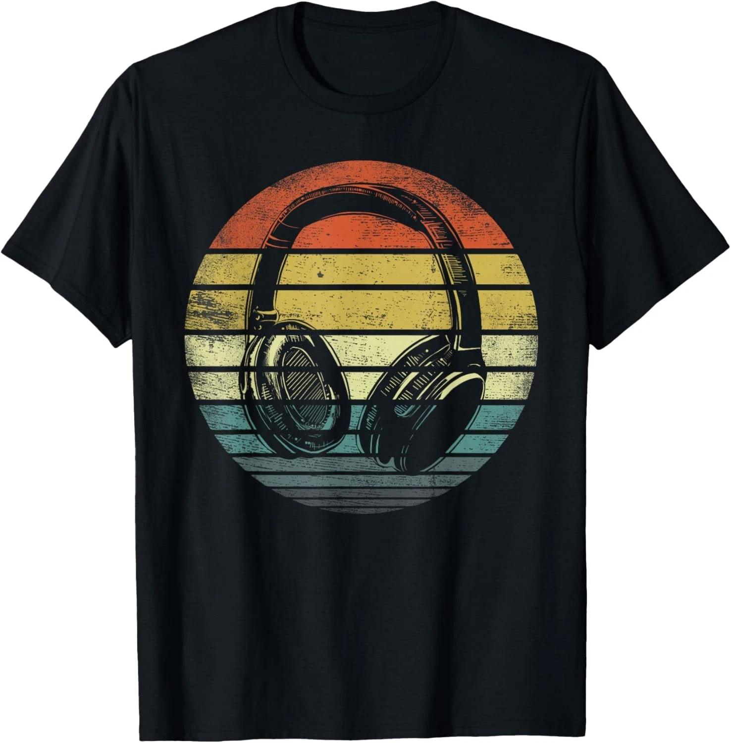 Music Lover Producer DJ Gifts Funny Retro Headphones Gift Unisex T-Shirt 2XL