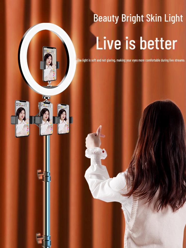 Multi-Camera Mobile Phone Tripod with Fill Light for Live Streaming & Selfies