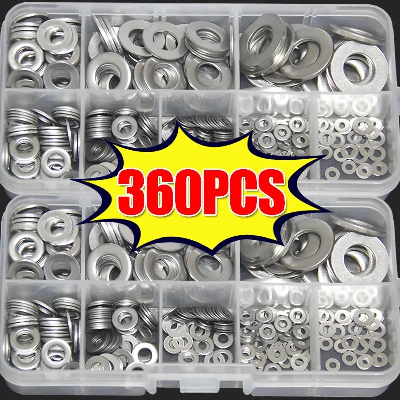 360/180-teiliges Sortiment an Unterlegscheiben aus Edelstahl, flache Dichtungsringe, schlichte M2, M2.5, M3, M4, M5, M6, M8, M10, Hardware-Metallscheiben