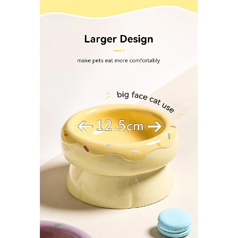 2 in 1 Cat Ceramic Bowl Double Layer Small Dogs Food Water Feeders Pet Non-slip Drink Eat Supplies Doughnut Shape Microwave Safe