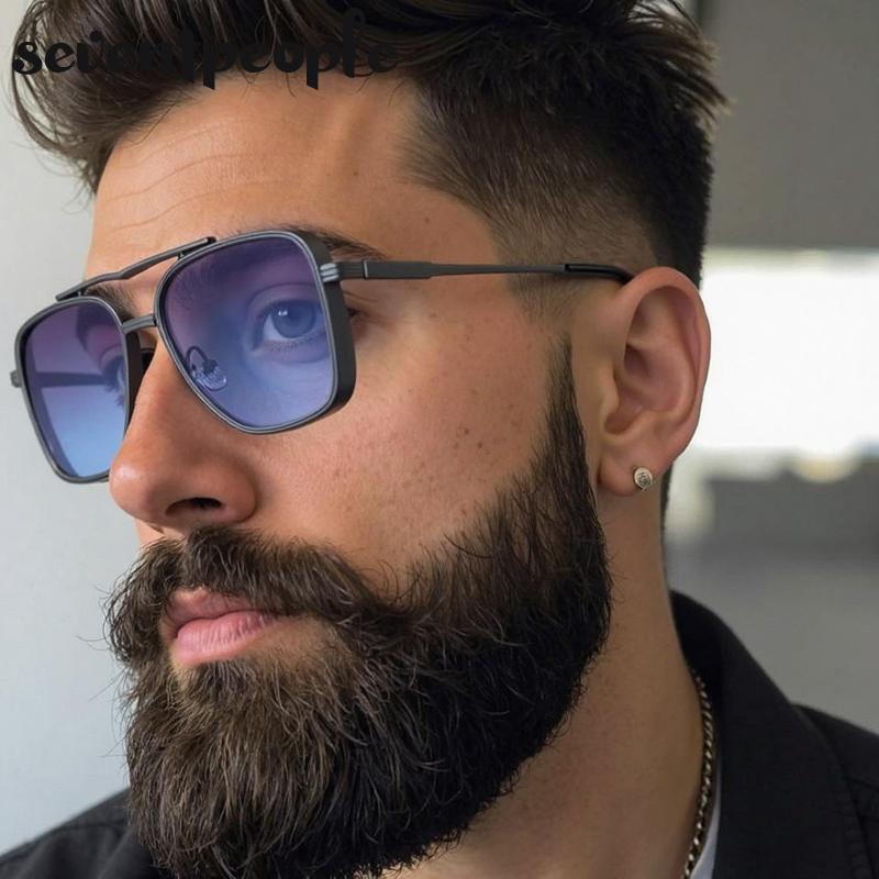 Vintage Steampunk Pilot Square Sunglasses Men Luxury Brand Trendy Metal Frame Driving Sunglass For Male UV400 Punk Shades