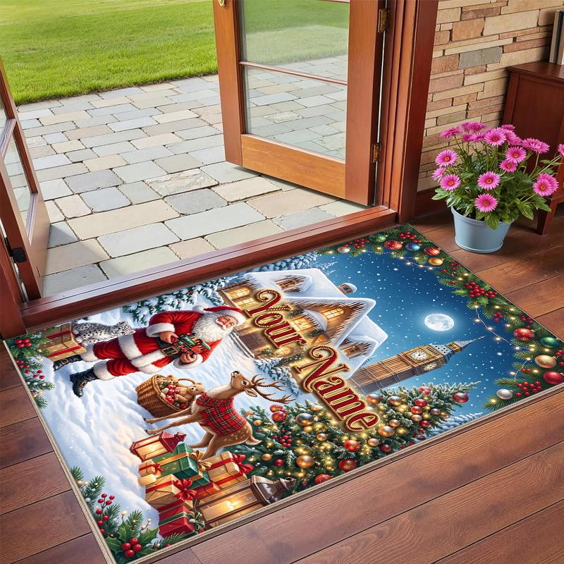 Christmas Custom Name Printed Square Area Rug Soft Non Slip Floor Carpet For Bedroom Holiday Gift
