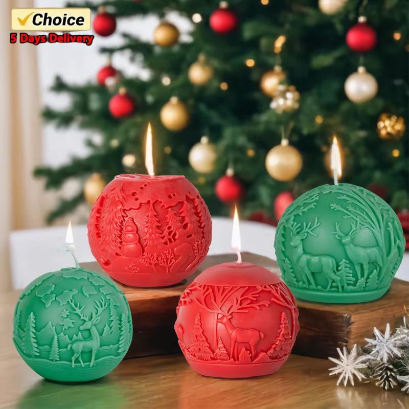 2025 New 3D Christmas Ball Candle Silicone Mold Reindeer-Patterned Silicone Christmas Ball Make Candles Mold Handmade Home Decor