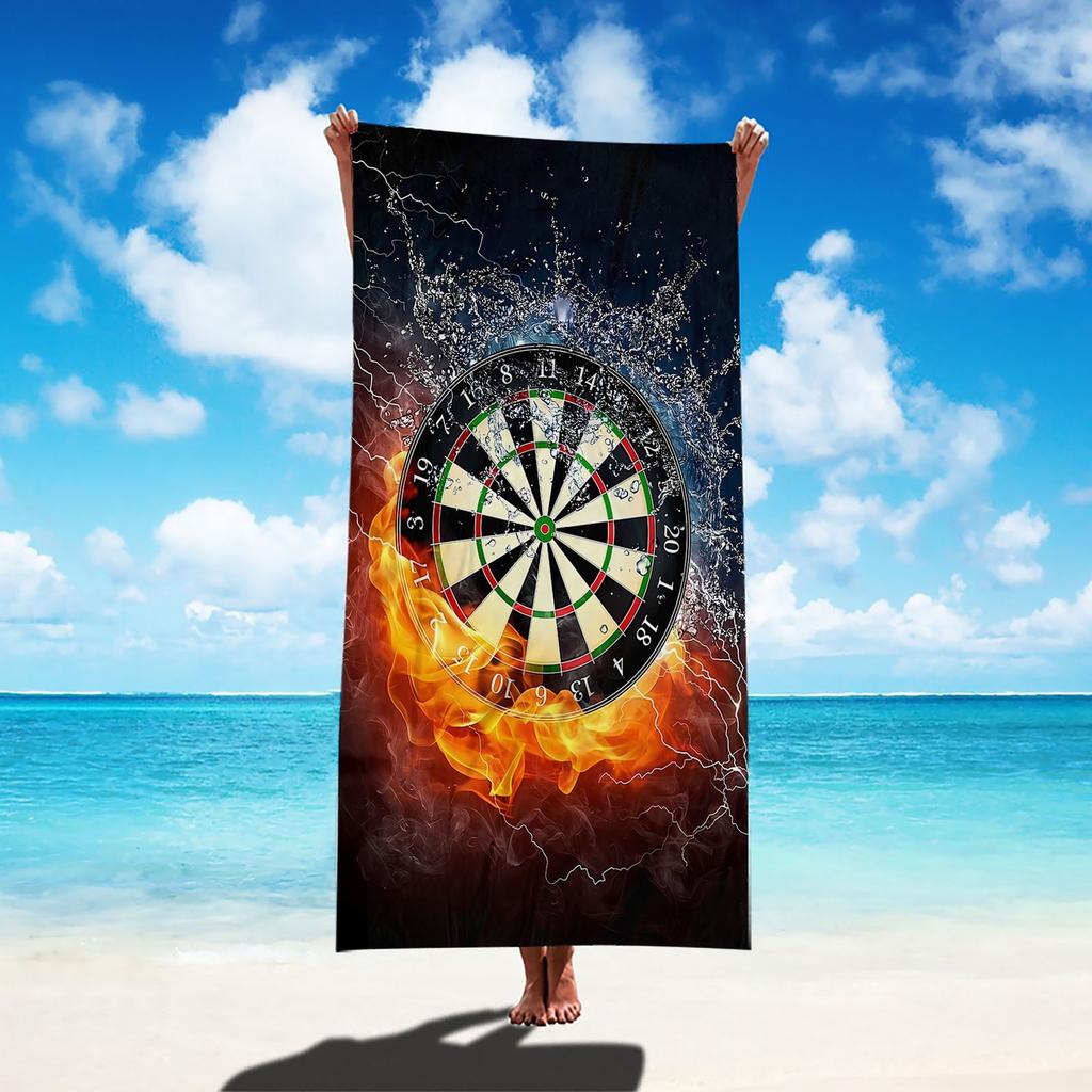 1pc Dartboard Flame Beach Towel - Quick-Dry Large Bath & Pool Towel with Fire Design, Lightweight Microfiber for Adults, Parties