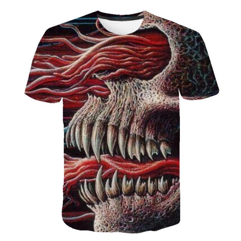 Summer Men's T-shirt Casual Round Neck Short-sleeved T-shirt Devil Skull Fashion Trendy Brand Skull 3D T-shirt Streetwear Tops