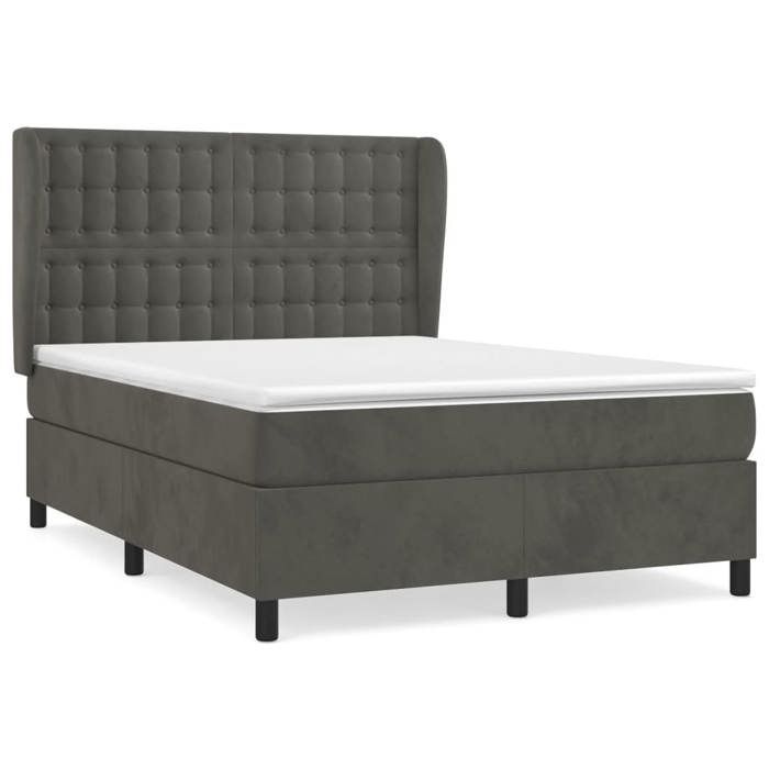 VidaXL Divan Bed and Mattress Dark Grey 140x190cm Velvet - Model 3129448