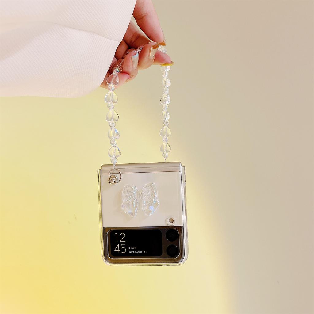 Luxury Korean Lesar Bow Love Heart Bracelet Chain Case For Samsung Galaxy Z Flip 4 Z Flip3 Zflip 5g Shockproof Back Cover Funda
