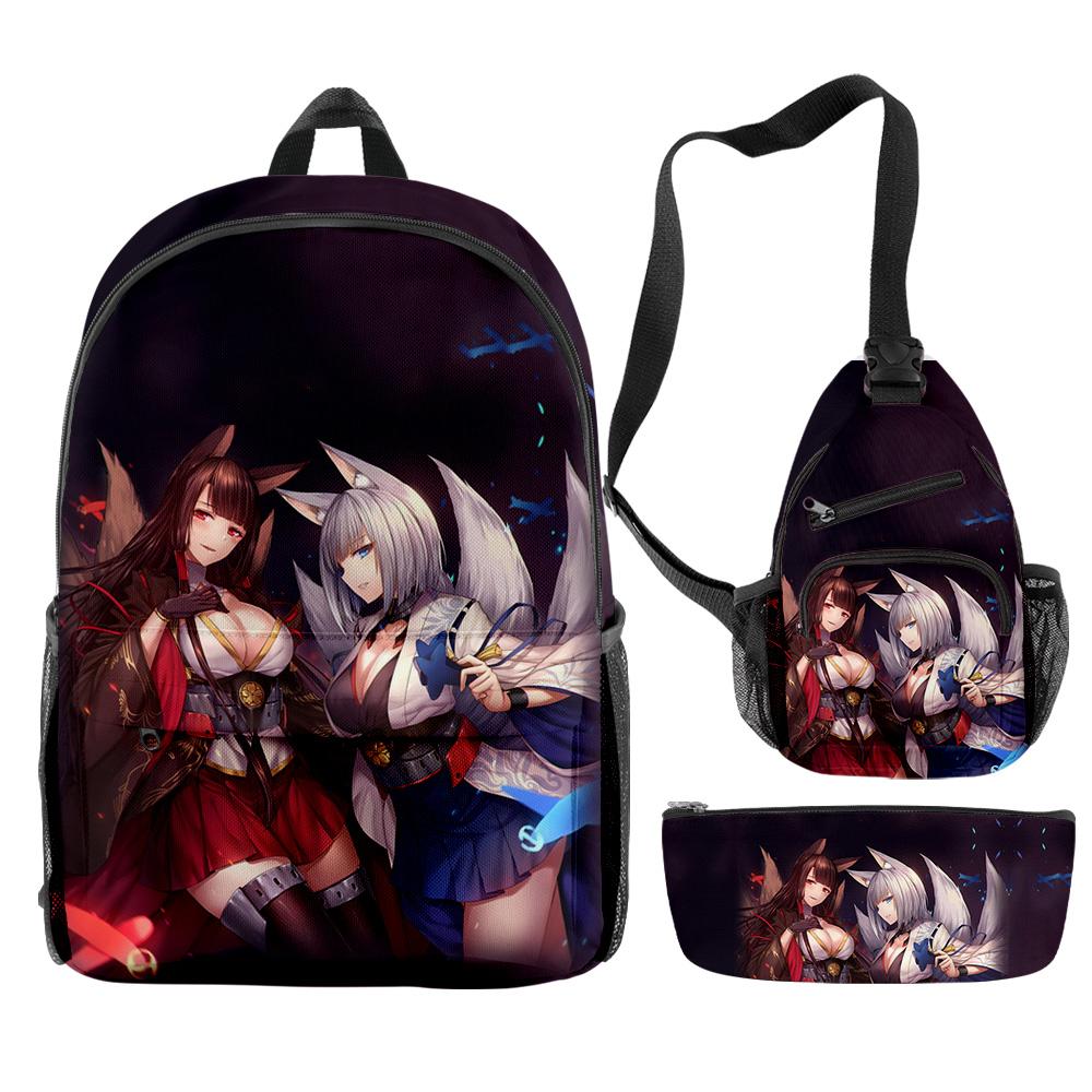 Classic Peculiar Novelty Cool Azur Lane Game 3D Print 3pcs/Set pupil School Bags Travel Laptop Backpack Chest Bag Pencil Case