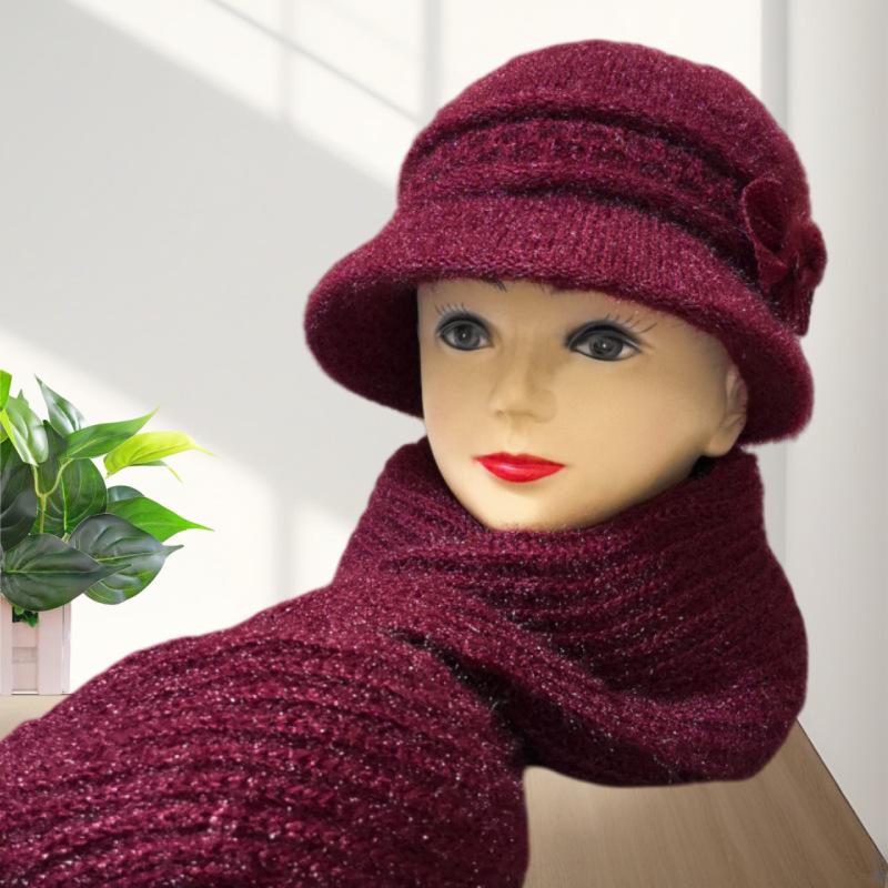 Damen Herbst- & Winter Strickmütze und Schal Set aus Wolle für Mittelalte & Ältere