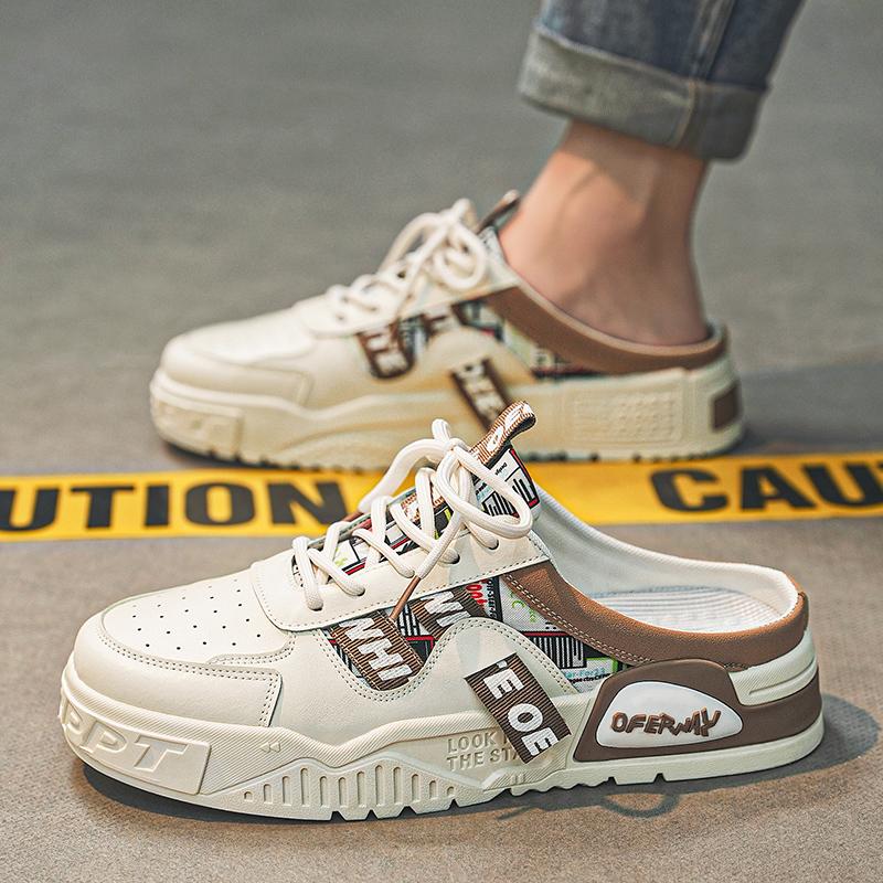 2025 Summer Platform Half Shoes For Men Mules Backless Loafers Slipper Man Slides Thick Bottom Mens Semi-Drag Casual Board Shoes