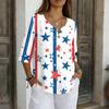 Women's V-Neck Button Three-Quarter Sleeve Casual Independence Day Print Pullover T-Shirt