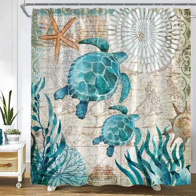 Octopus Sea Turtle Shower Curtain Watercolor Animal Dolphin Tropical Fish Coral Underwater Landscape Curtains Bathroom Decor Set