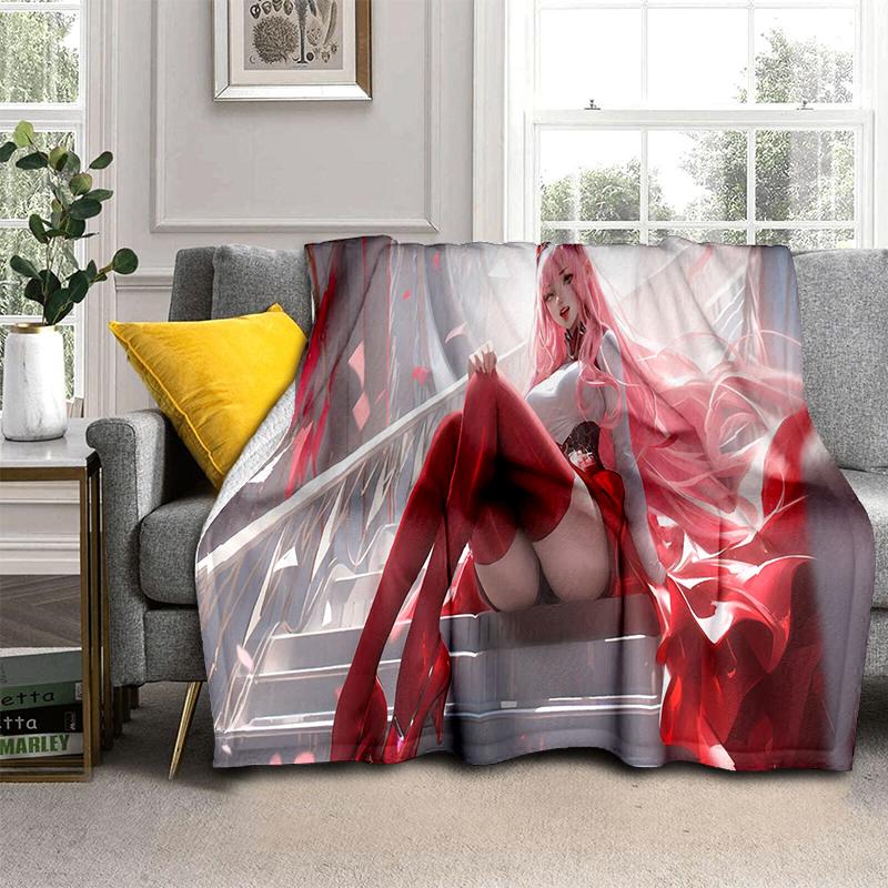 

3D Cartoon Zero Two 002 Hiro Sexy Girl DARLING in The FRANXX Flannel Blanket,Soft Throw Blanket for Home Bedroom Bed Sofa Cover 75x90cm