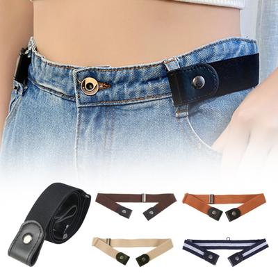 Canvas Lazy Belt Elastic Rubber Band Visible Snap Button Adjustable Slide Buckle Waistband