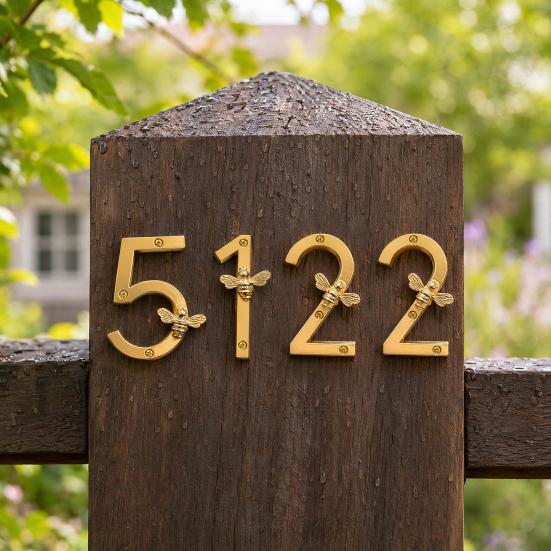 Bee House Number for Outside, Weather-proof Alloy Floating Address Numbers, Metal Number Sign for Door, Mailbox, Wall, Yard