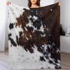 Cowhide Print Flannel Blanket, Cow Fur Print Flannel Throw Blanket Gift for Kids Adults, Soft Fleece Blanket for Couch Sofa Bed