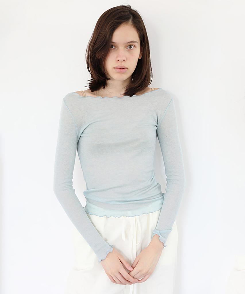 Peulmo See-Through Frill Long Sleeve Top [Light Beige]