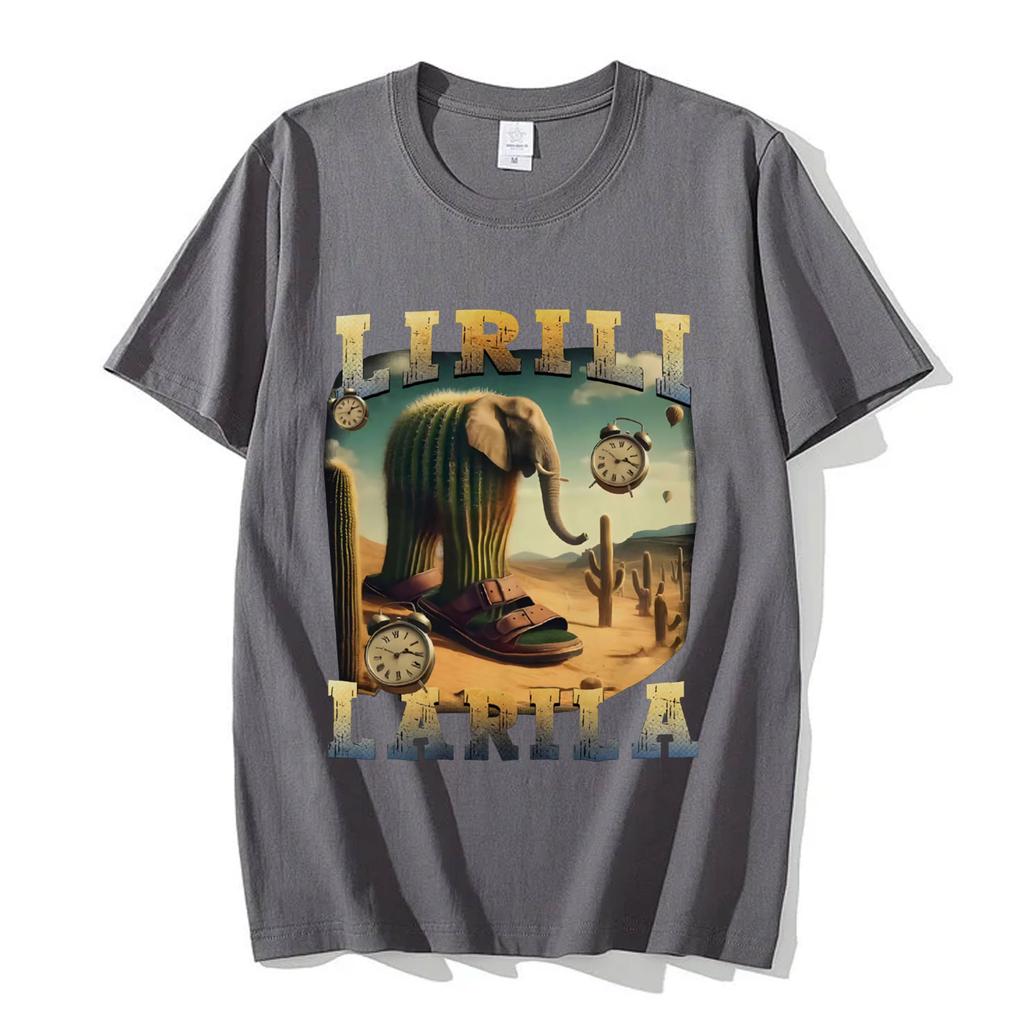 Lirili Larila Funny Italian Brainrot Meme Tshirt High Street Fashion Trend Short Sleeve T Shirt Unisex Casual Cotton Tshirts