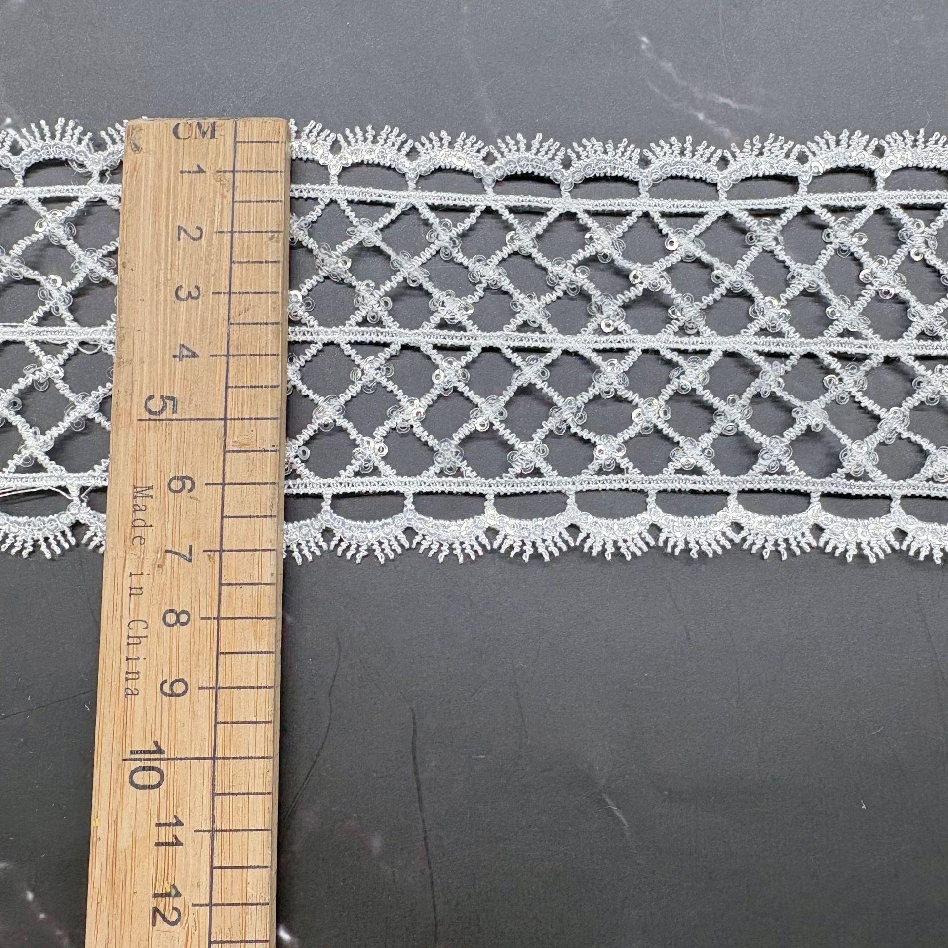 

Polyester Embroidered Lace Beads Lace Clothing Accessories Home Throw Pillow Underwear Webbing Bilateral Lace Accessories Hollow native white/width 7CM