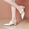 Special-shaped Heel Baotou Slippers Summer New Pointed Toe Shallow Mouth Pearl Buckle One-band Non-slip High Heels