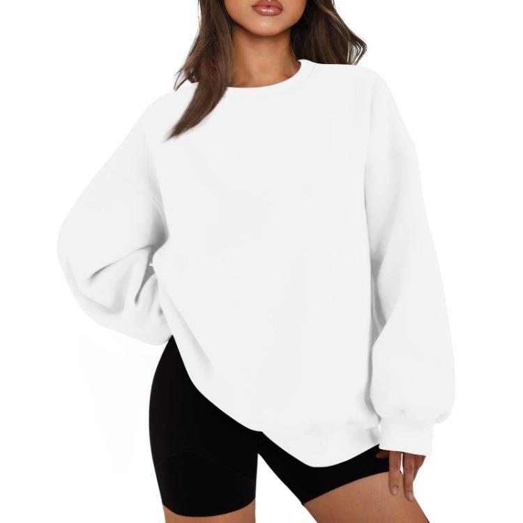 Women Casual Sweatshirt Top Long Sleeve Solid Color Round Neck Fashion