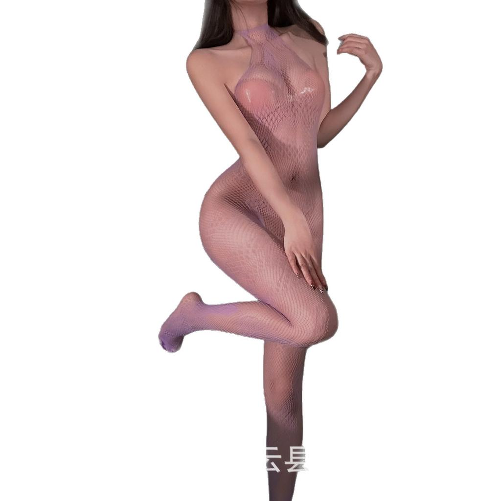 Snake-ridden Lingerie, Sexy Neck-hanging Mesh, Tight-fitting Hollowed-out Full-body Socks, Thin Black Silk Fishnet Socks