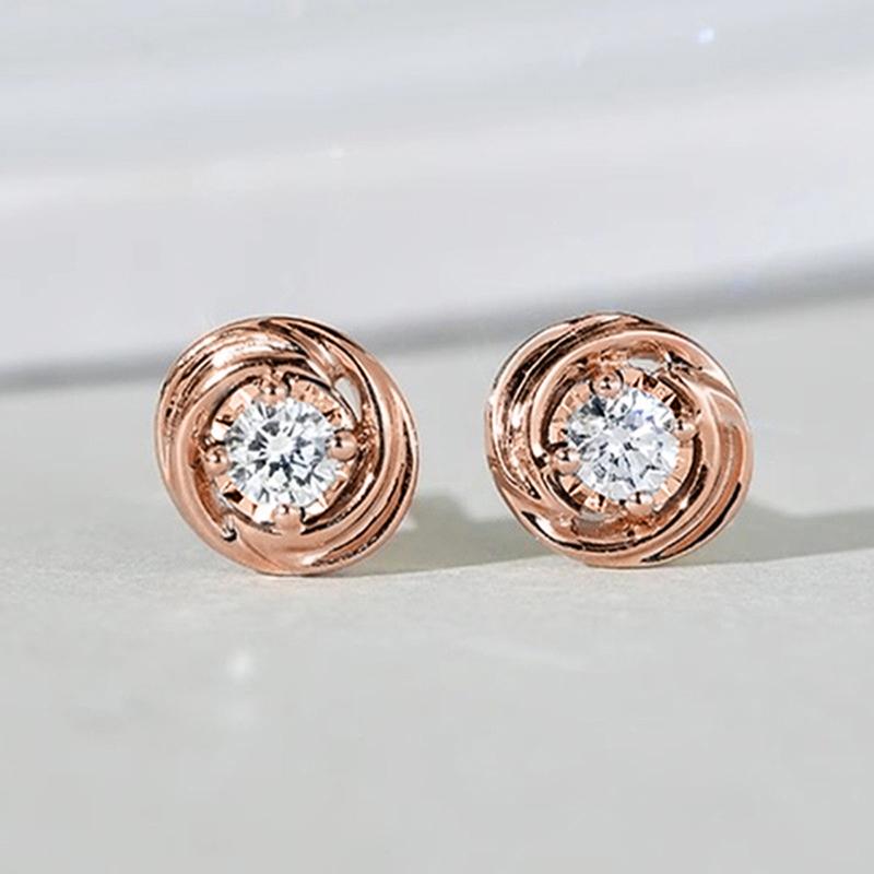 Simple Elegant Stud Earrings Female Versatile Daily Jewelry for Teens Rose Gold Color Bright Round Zirconia Accessories