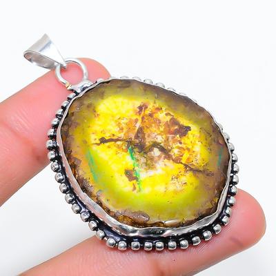 Natural Yellow Solar Quartz Gemstone 925 Sterling Silver Pendant 2.36" m9I48
