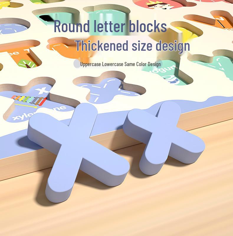 Holz 3D Alphabet Puzzle zum frühen Lernen: Groß- & Kleinbuchstaben für Kinder