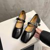 Fashion Elegant Retro Square Toe Mary Jane Flat Bottom Single Shoes Casual Soft Leather Ballet Women's Flats Comfortable Solid Mocasines