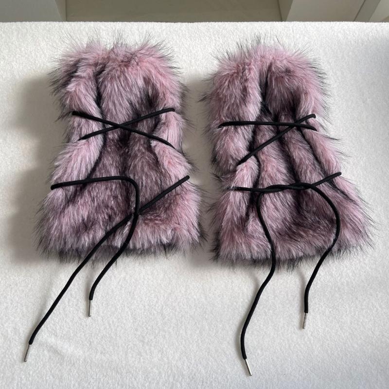 Women's Winter Faux Furs Leg Warmers with Adjustable Crisscross Ties for Textured Cold-Weather Layering and Boot-Top Looks