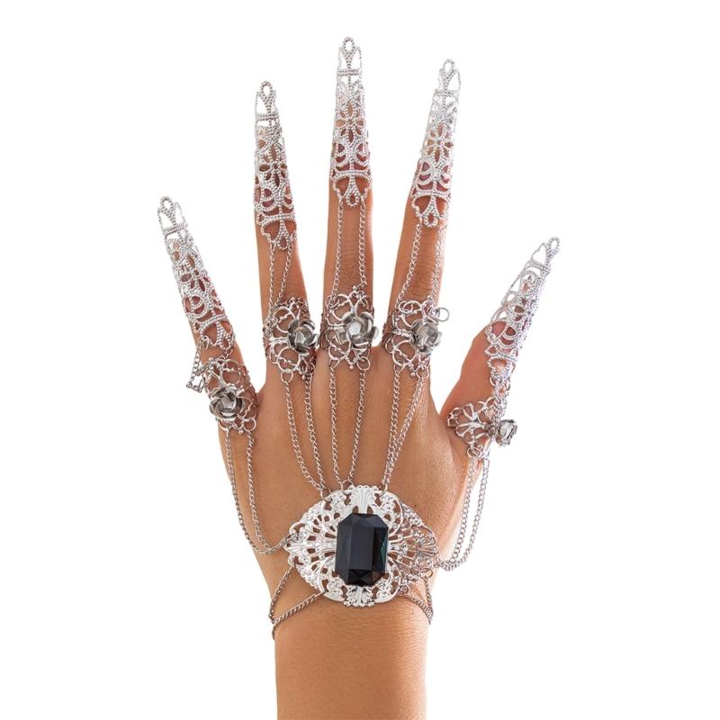 Ancient Queen Bracelet with Finger Nails Tip Claw Rings Belly Dance Hand Chain Jewelry Chain Finger Rings Bracelet Women
