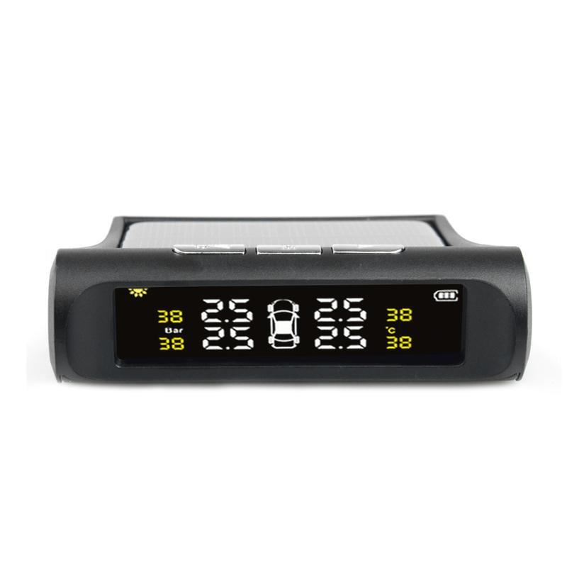 Original Solar Power USB TPMS Car Tire Pressure Monitoring System LCD 4 External / Internal Sensors for SUV Temperature Warning
