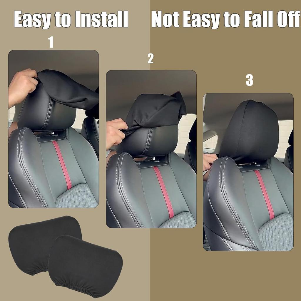 2 Pcs Headrest Covers for Cars Seat Universal Washable, Car Interior Seat Accessories Stuff Protector Dirt-Proof Wear-resistant Soft Fit for Most