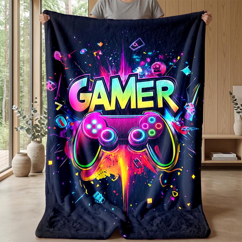 Neon Gaming Controller Theme blanket Lightweight Warm Flannel Blanket Decorative Throw Blanket for Home Decoration