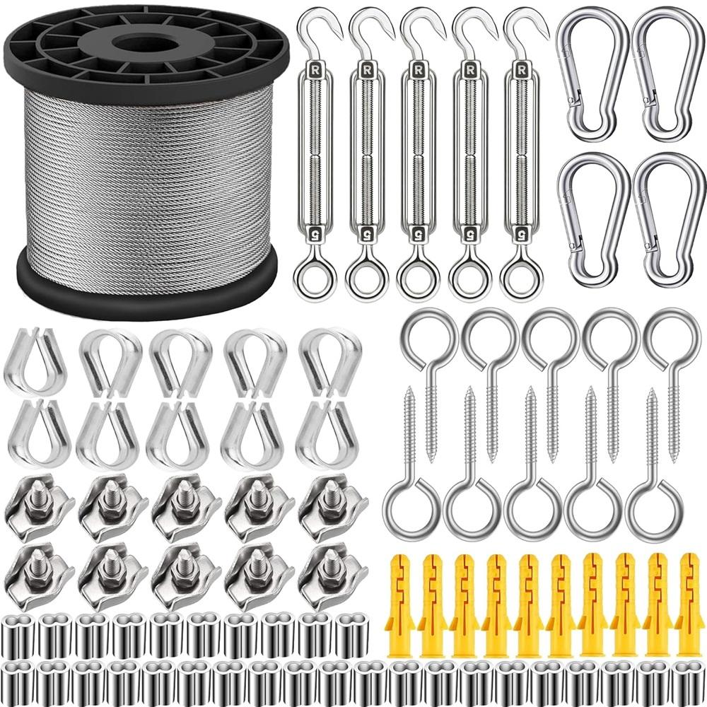 2MM Garden Steel Cable for Climbing Plants, 50 Meters Heavy-Duty 304 Stainless Steel Wire Rope Kit, with M5 Tension Bolt Wire Tensioner