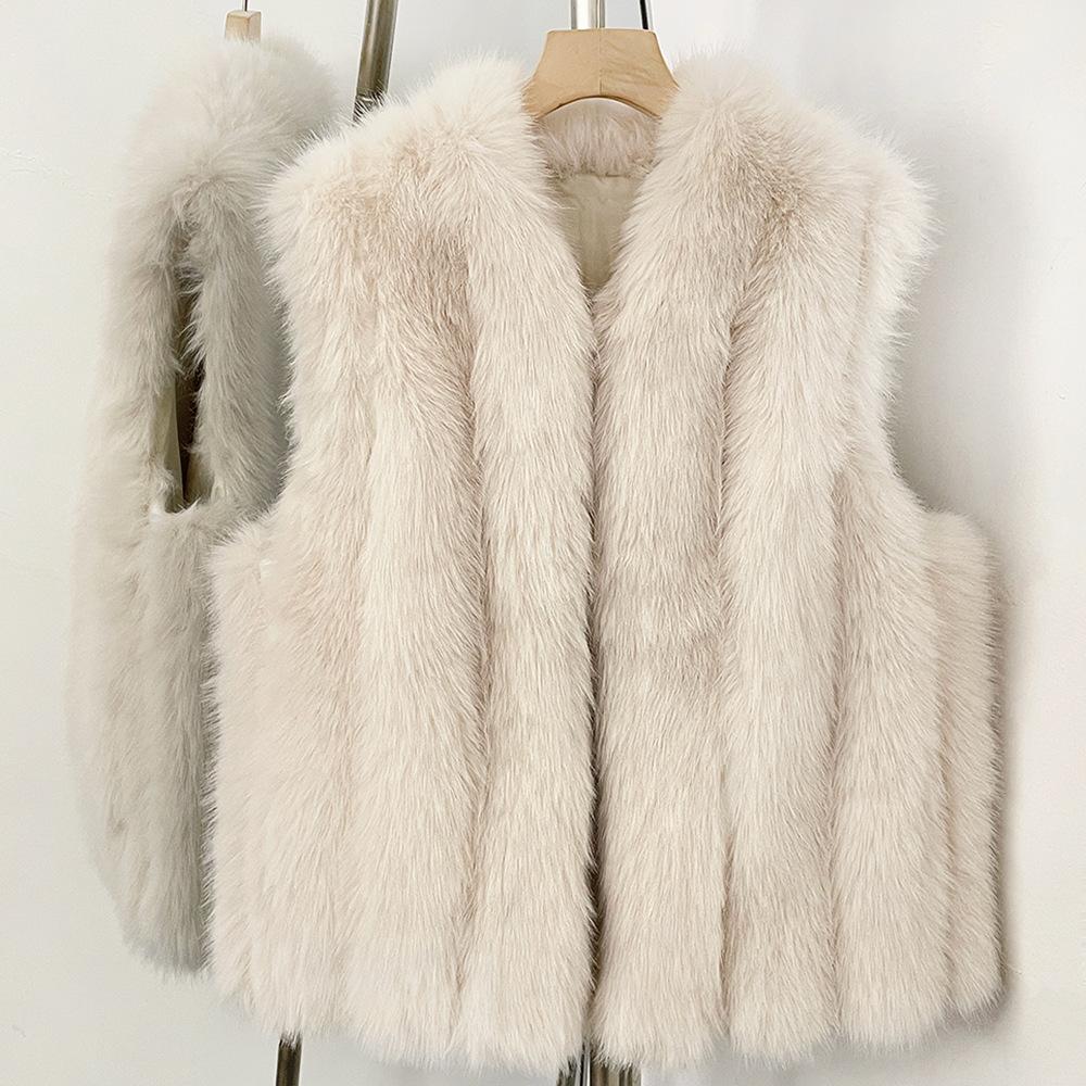 Winter new imitation fox hair short vest women's fashion thin warm vest environmentally friendly plush sleeveless jacket