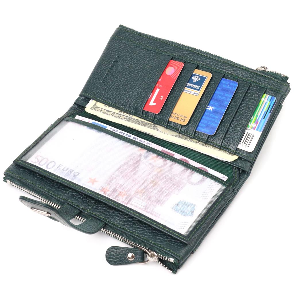 Geräumige Damen-Katzen aus echtem Narbenleder CANPELLINI Geldbörse 21633 Grün