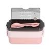 Lunch Box 2 Tier Stackable Container Folding Buckle Stainless Steel Insulated Lunch BoxCoral Pink