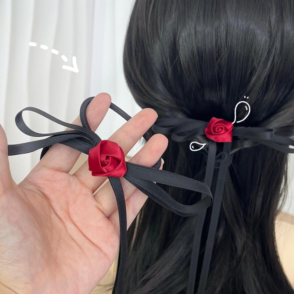 High-End French Bow Ribbon Rose Hair Clip for Women