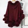 Poncho a mantella da donna con cappuccio e bordi in finta pelliccia, scialle invernale caldo con apertura frontale, mantella oversize